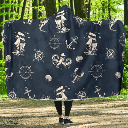 Nautical Sea Themed Print Hooded Blanket-JTAMIGO.COM