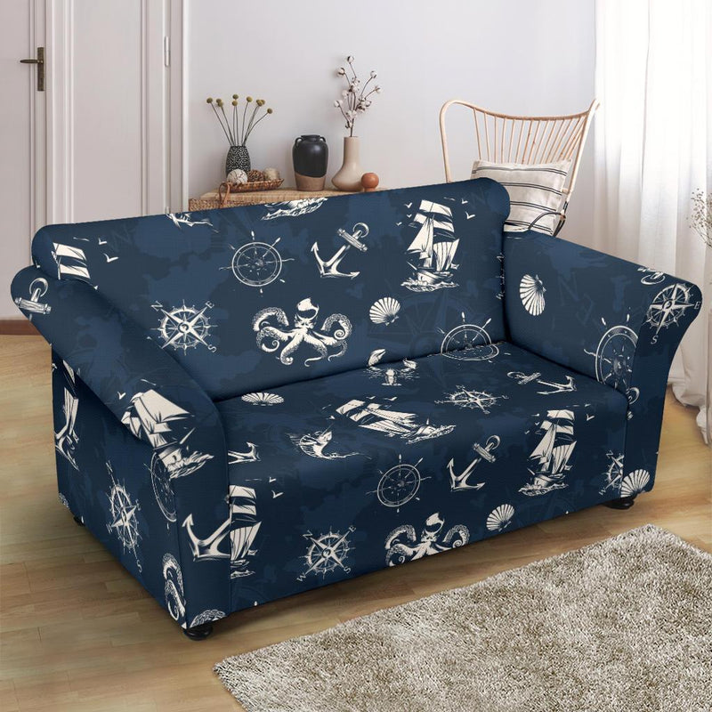 Nautical Sea Themed Print Loveseat Slipcover-JTAMIGO.COM