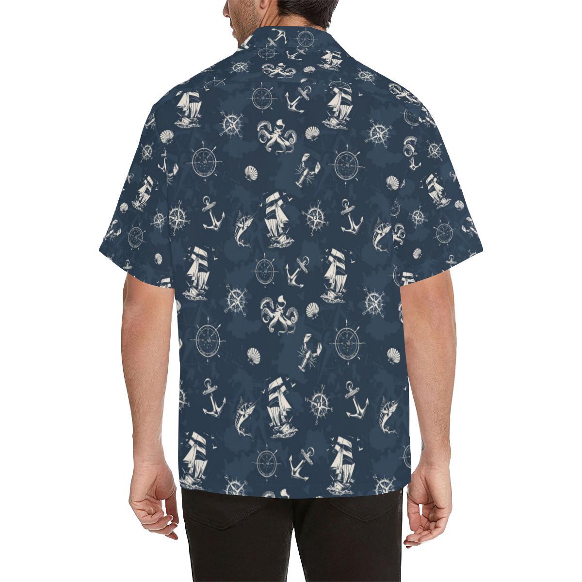 Nautical Sea Themed Print Men Aloha Hawaiian Shirt
