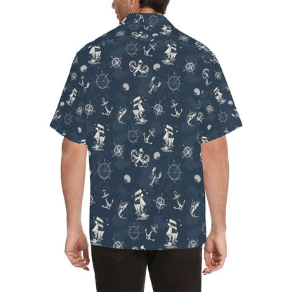 Nautical Sea Themed Print Men Aloha Hawaiian Shirt