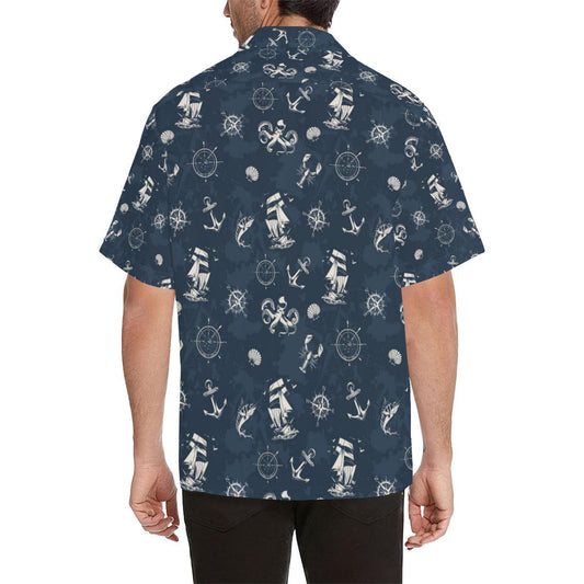 Nautical Sea Themed Print Men Aloha Hawaiian Shirt