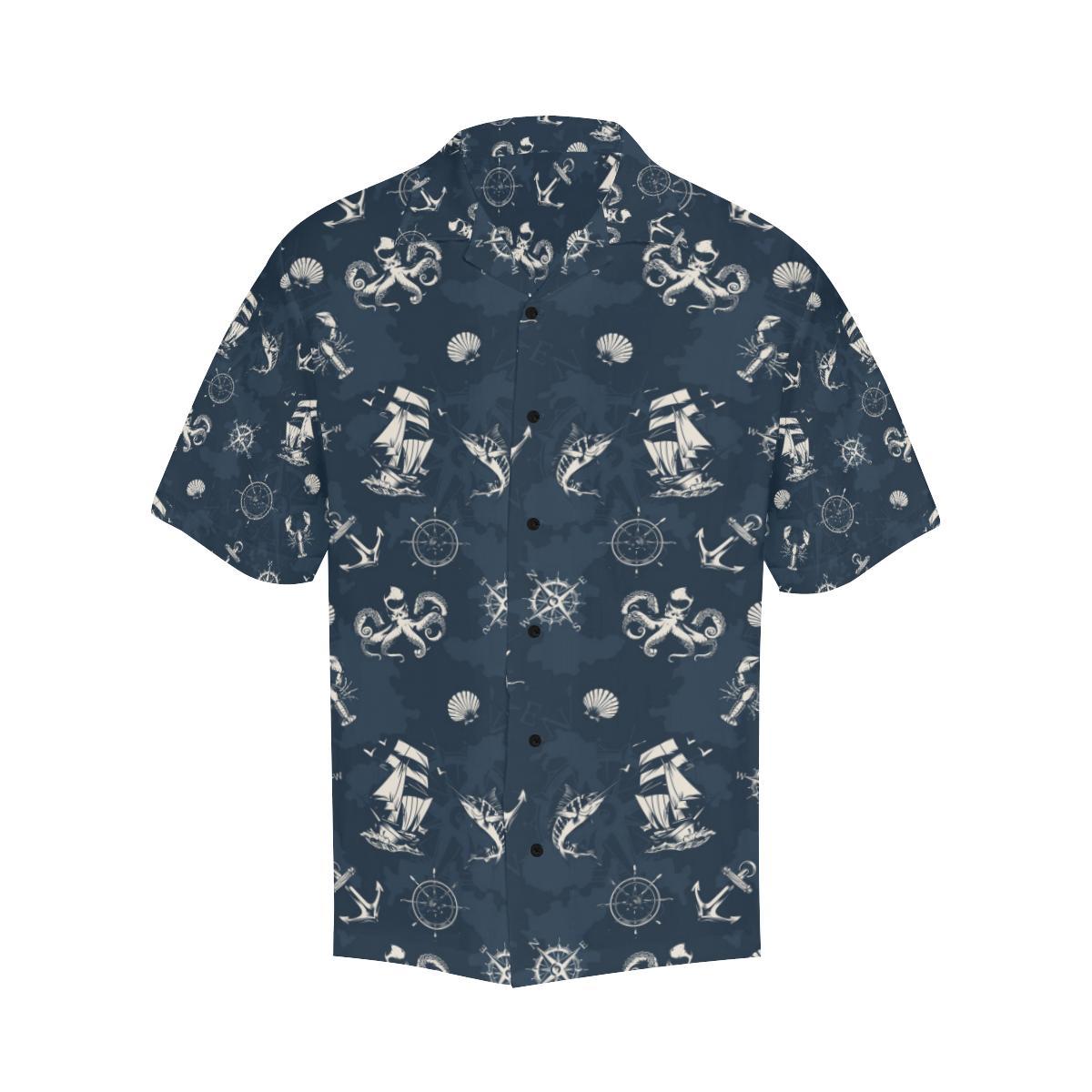 Nautical Sea Themed Print Men Aloha Hawaiian Shirt
