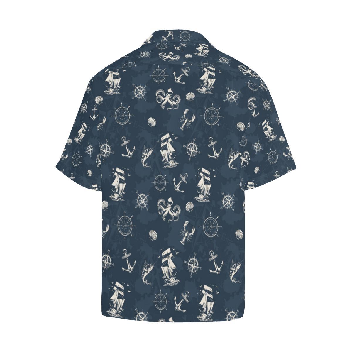 Nautical Sea Themed Print Men Aloha Hawaiian Shirt