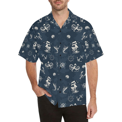 Nautical Sea Themed Print Men Aloha Hawaiian Shirt