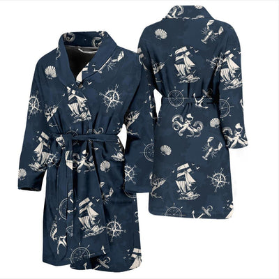 Nautical Sea Themed Print Men Bath Robe-JTAMIGO.COM