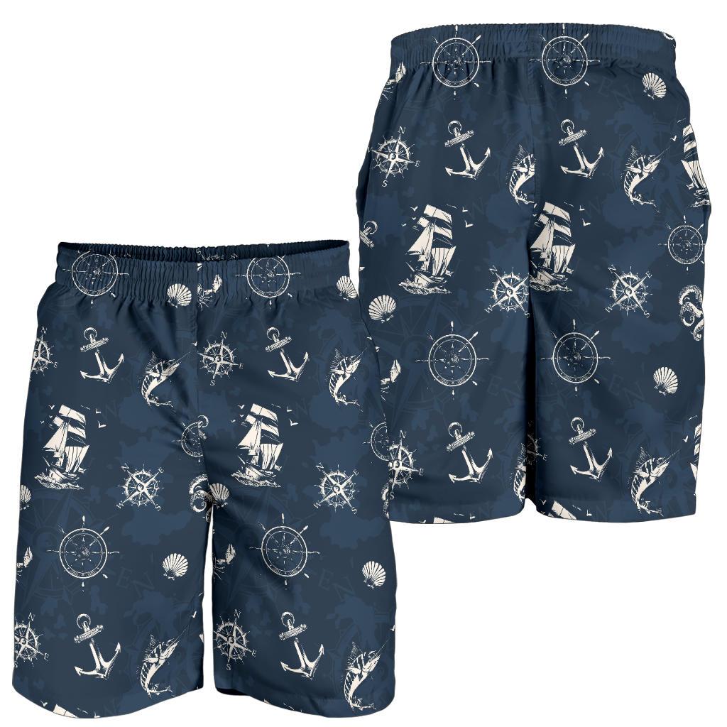 Nautical Sea Themed Print Mens Shorts-JTAMIGO.COM
