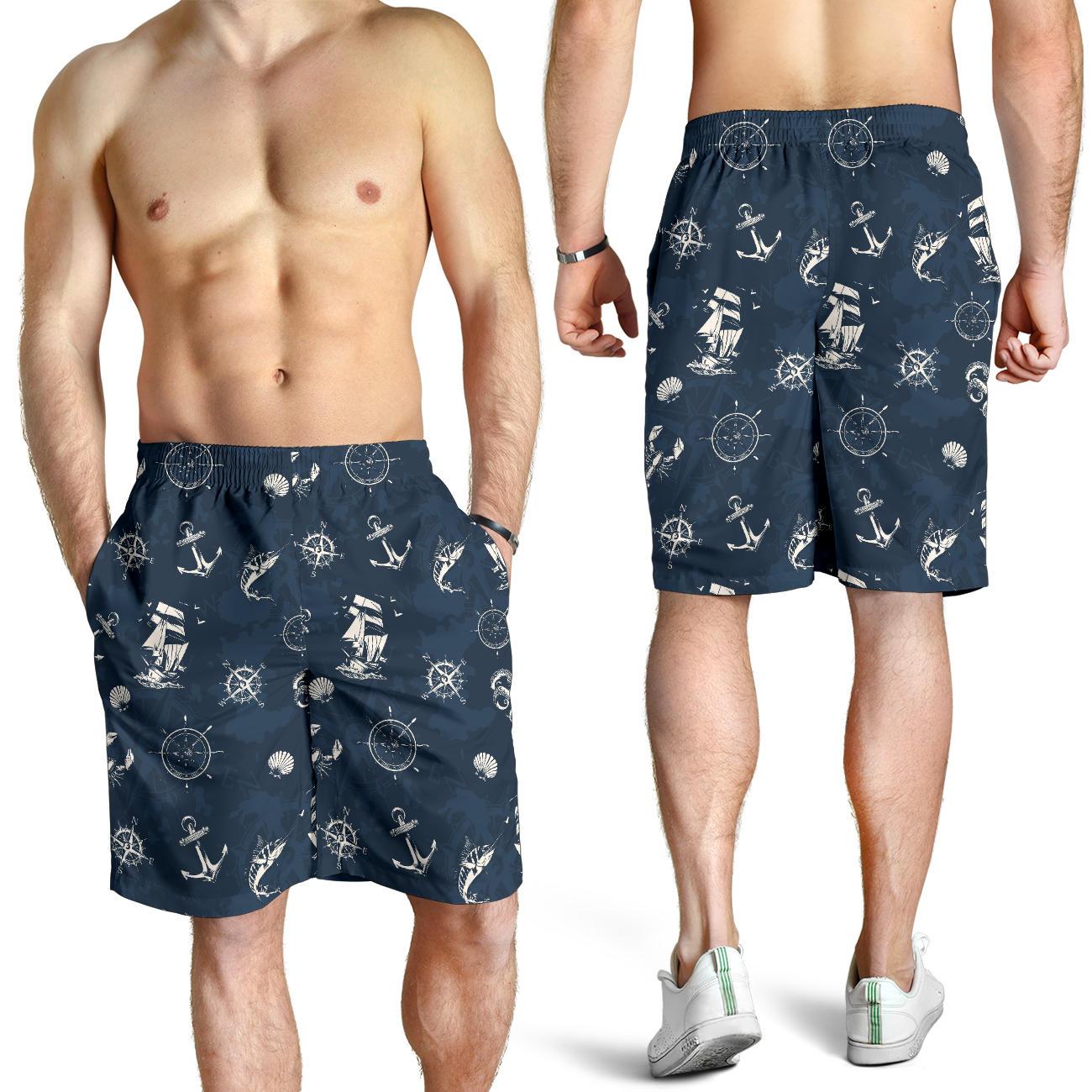Nautical Sea Themed Print Mens Shorts-JTAMIGO.COM