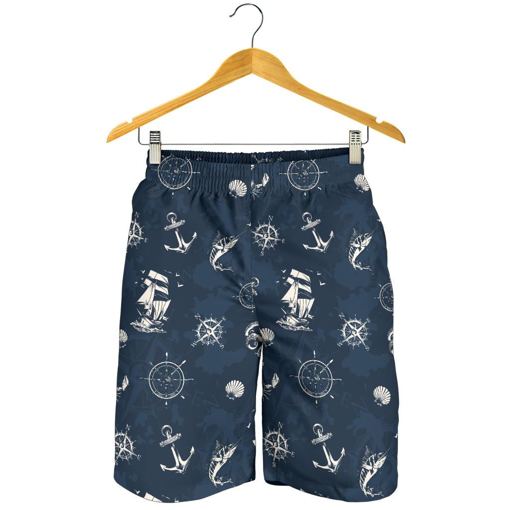 Nautical Sea Themed Print Mens Shorts-JTAMIGO.COM