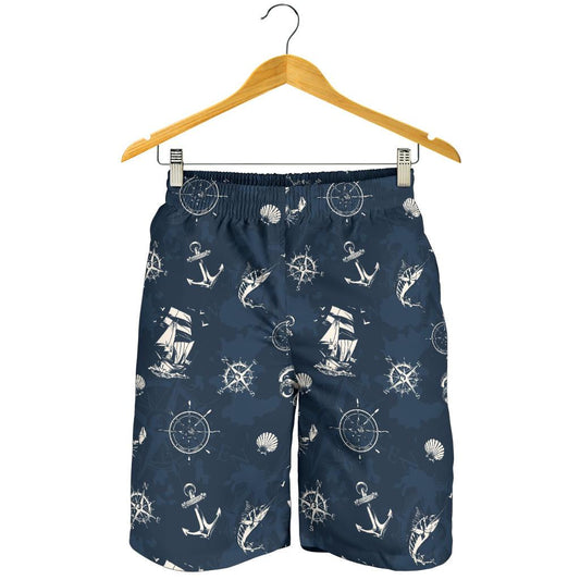 Nautical Sea Themed Print Mens Shorts-JTAMIGO.COM