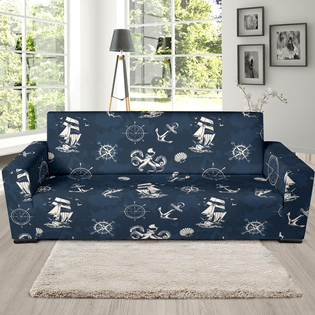 Nautical Sea Themed Print Sofa Slipcover-JTAMIGO.COM