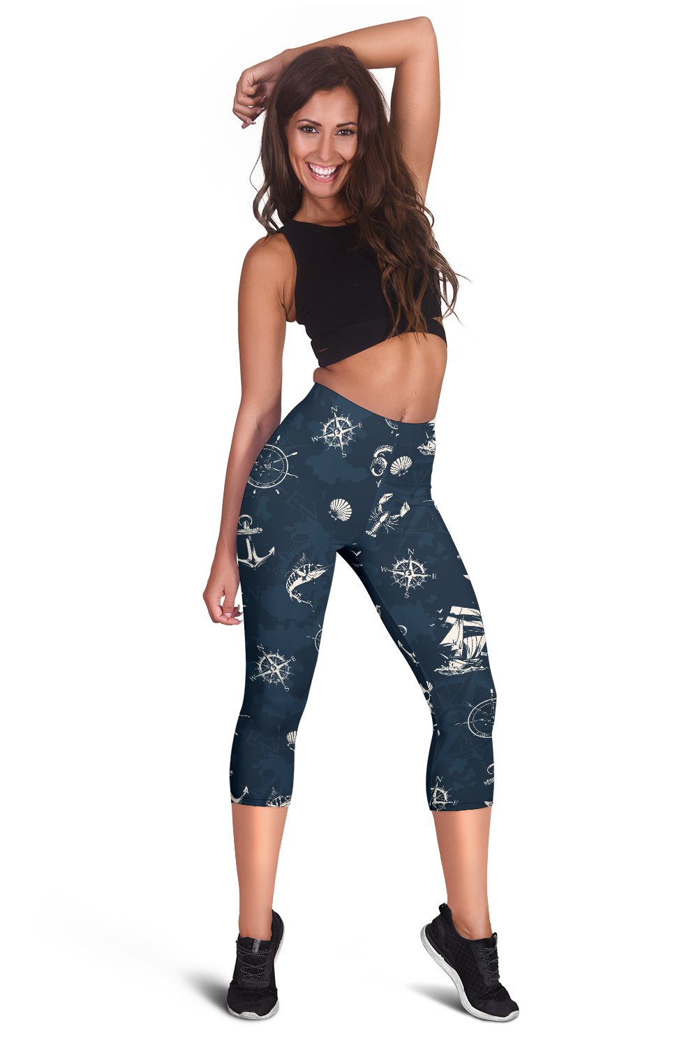 Nautical Sea Themed Print Women Capris