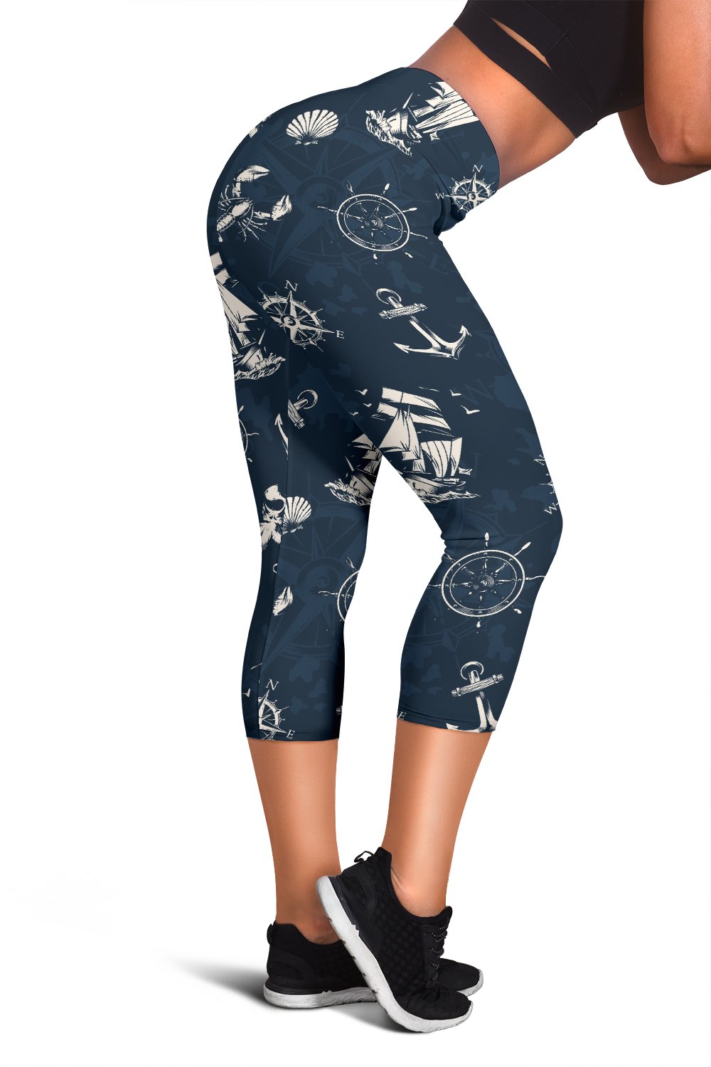 Nautical Sea Themed Print Women Capris