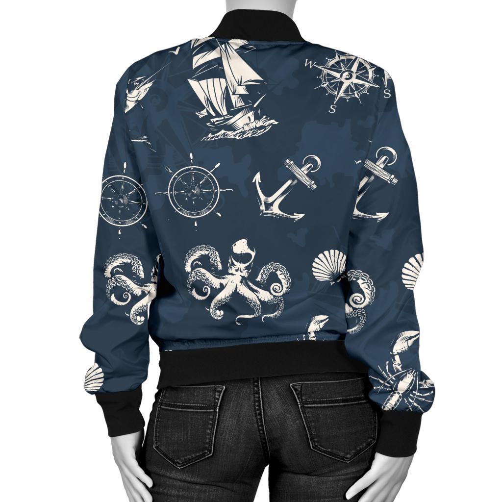 Nautical Sea Themed Print Women Casual Bomber Jacket
