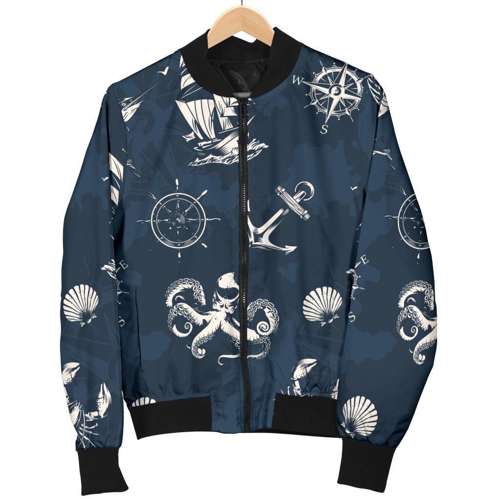 Nautical Sea Themed Print Women Casual Bomber Jacket