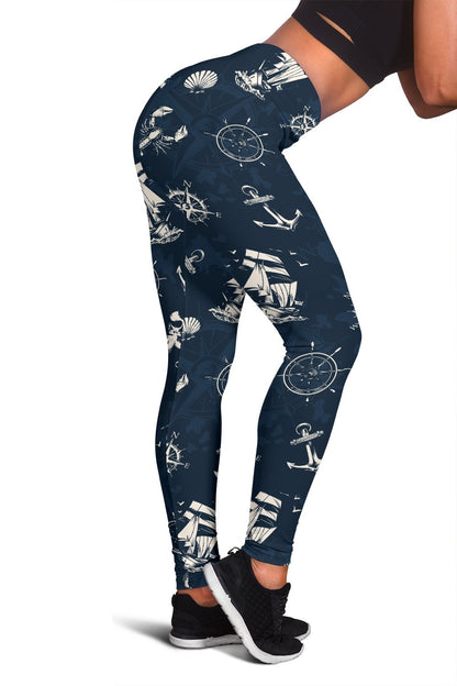Nautical Sea Themed Print Women Leggings
