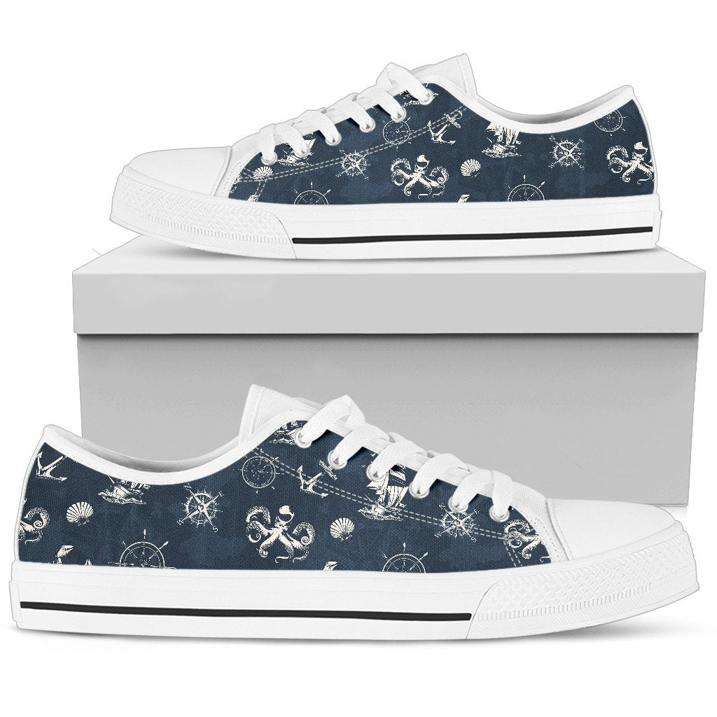 Nautical Sea Themed Print Women Low Top Shoes-JTAMIGO.COM