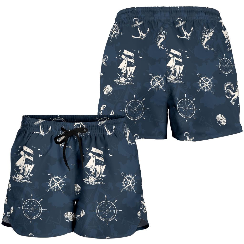 Nautical Sea Themed Print Women Shorts-JTAMIGO.COM