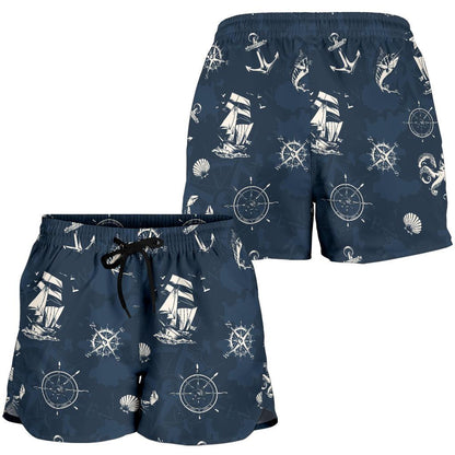 Nautical Sea Themed Print Women Shorts-JTAMIGO.COM