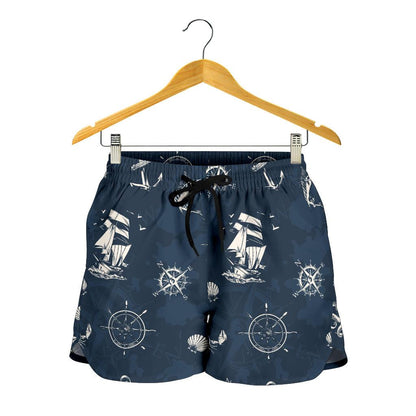 Nautical Sea Themed Print Women Shorts-JTAMIGO.COM