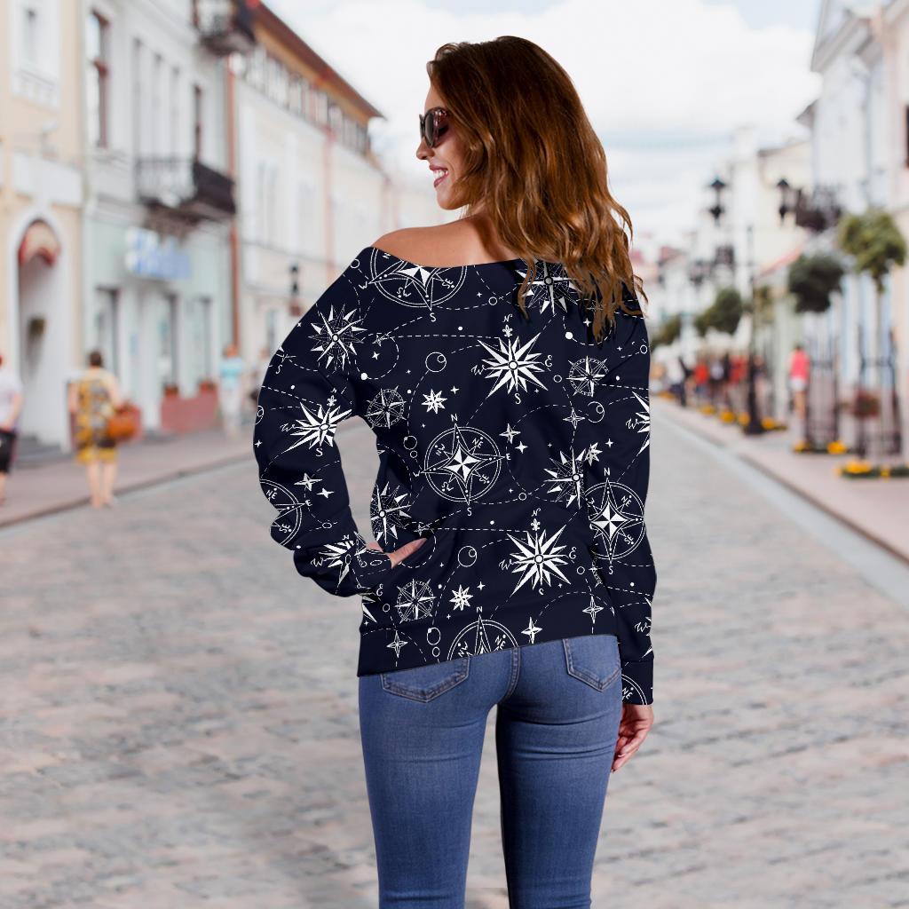 Nautical Sky Design Themed Print Off Shoulder Sweatshirt