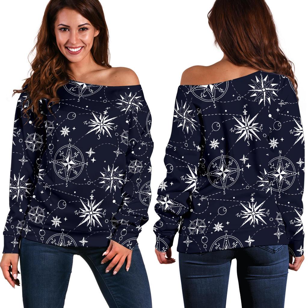 Nautical Sky Design Themed Print Off Shoulder Sweatshirt