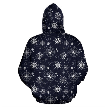 Nautical Sky Design Themed Print Pullover Hoodie
