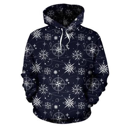 Nautical Sky Design Themed Print Pullover Hoodie