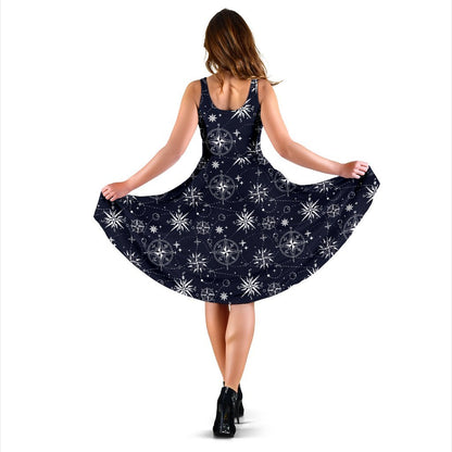 Nautical Sky Design Themed Print Sleeveless Dress