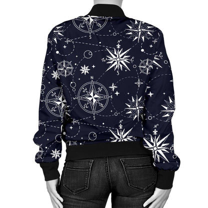 Nautical Sky Design Themed Print Women Casual Bomber Jacket
