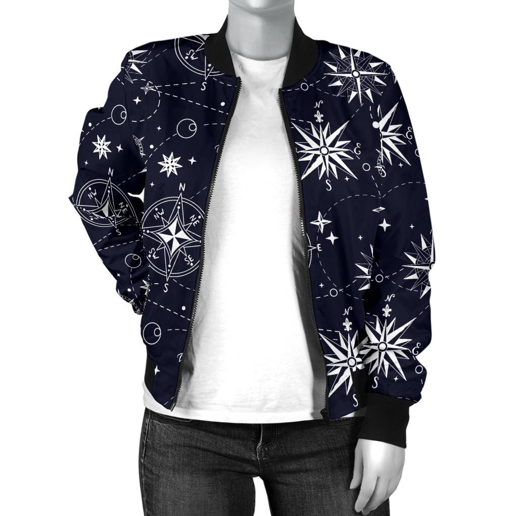 Nautical Sky Design Themed Print Women Casual Bomber Jacket