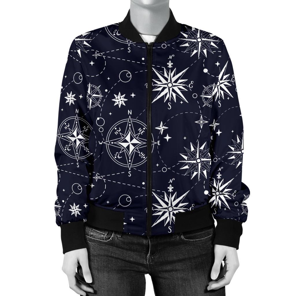 Nautical Sky Design Themed Print Women Casual Bomber Jacket