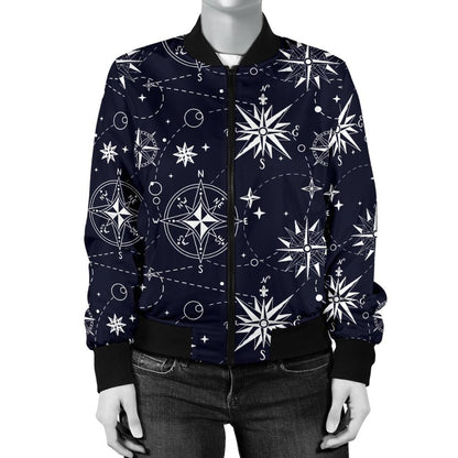 Nautical Sky Design Themed Print Women Casual Bomber Jacket
