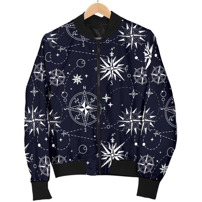 Nautical Sky Design Themed Print Women Casual Bomber Jacket
