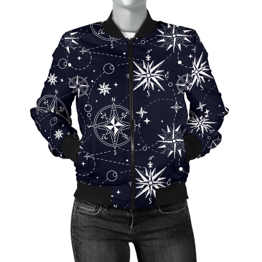 Nautical Sky Design Themed Print Women Casual Bomber Jacket