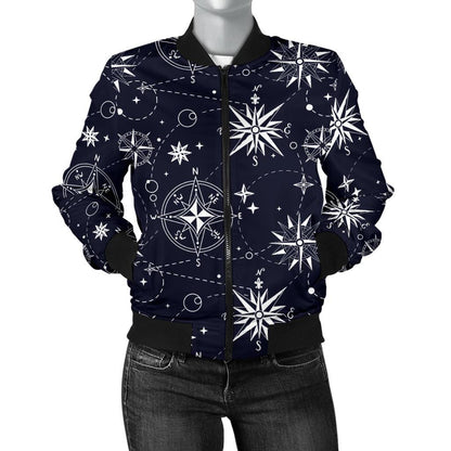 Nautical Sky Design Themed Print Women Casual Bomber Jacket
