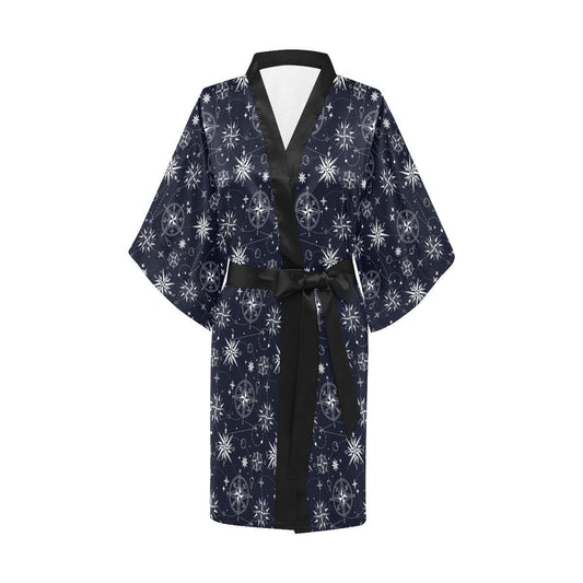 Nautical Sky Design Themed Print Women Short Kimono Robe