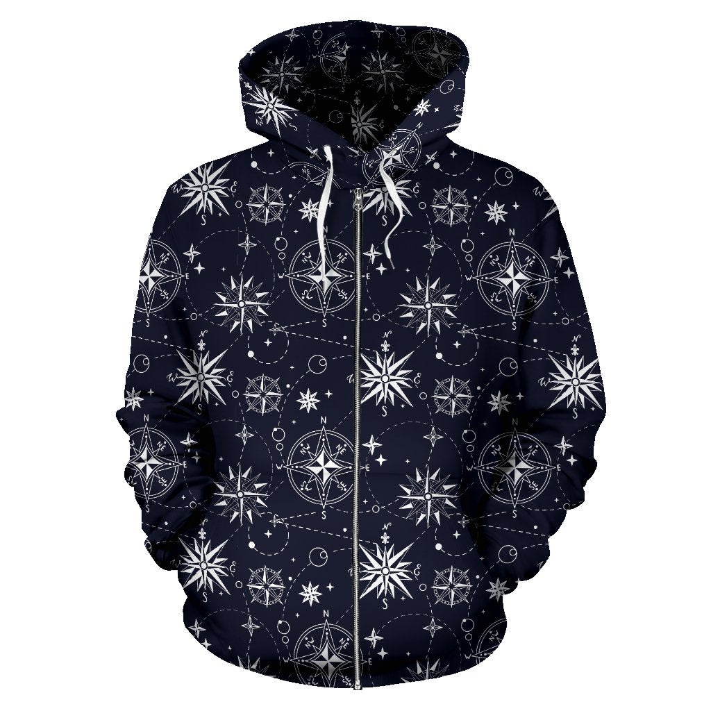 Nautical Sky Design Themed Print Zip Up Hoodie