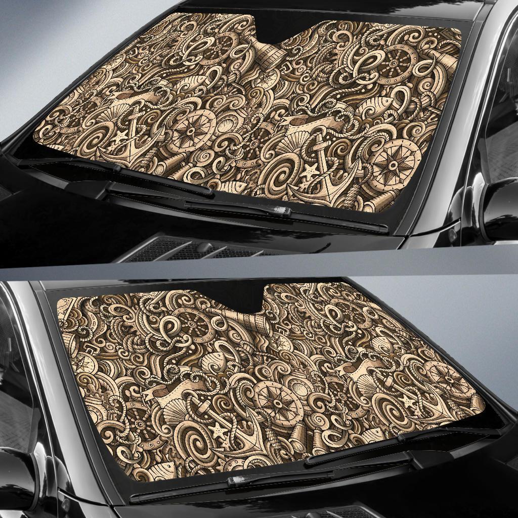 Nautical Tattoo Design Themed Print Car Sun Shade For Windshield