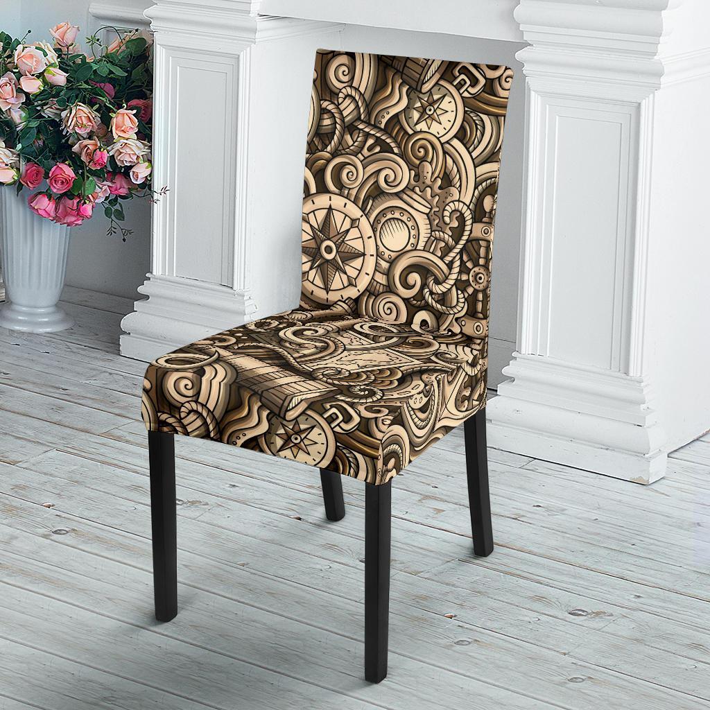 Nautical Tattoo Design Themed Print Dining Chair Slipcover-JTAMIGO.COM