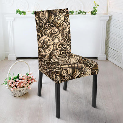 Nautical Tattoo Design Themed Print Dining Chair Slipcover-JTAMIGO.COM