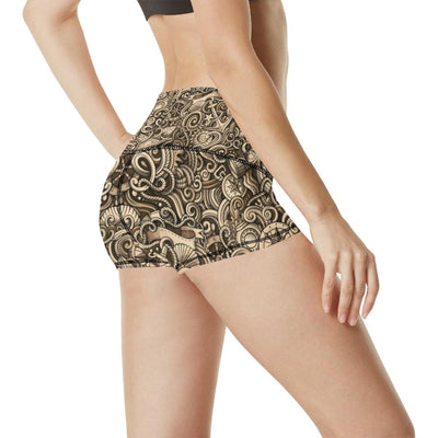 Nautical Tattoo Design Themed Print High Waisted Spandex Shorts-JTAMIGO.COM