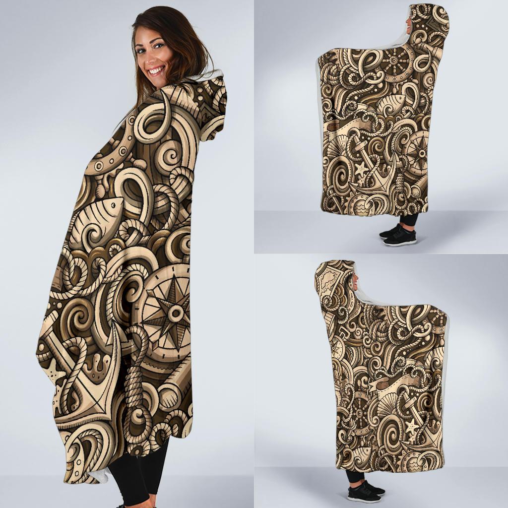 Nautical Tattoo Design Themed Print Hooded Blanket-JTAMIGO.COM
