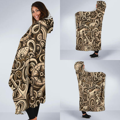 Nautical Tattoo Design Themed Print Hooded Blanket-JTAMIGO.COM