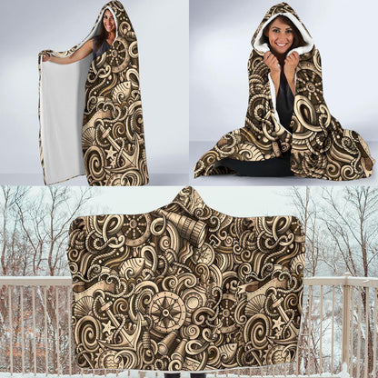 Nautical Tattoo Design Themed Print Hooded Blanket-JTAMIGO.COM