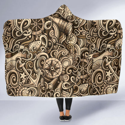 Nautical Tattoo Design Themed Print Hooded Blanket-JTAMIGO.COM