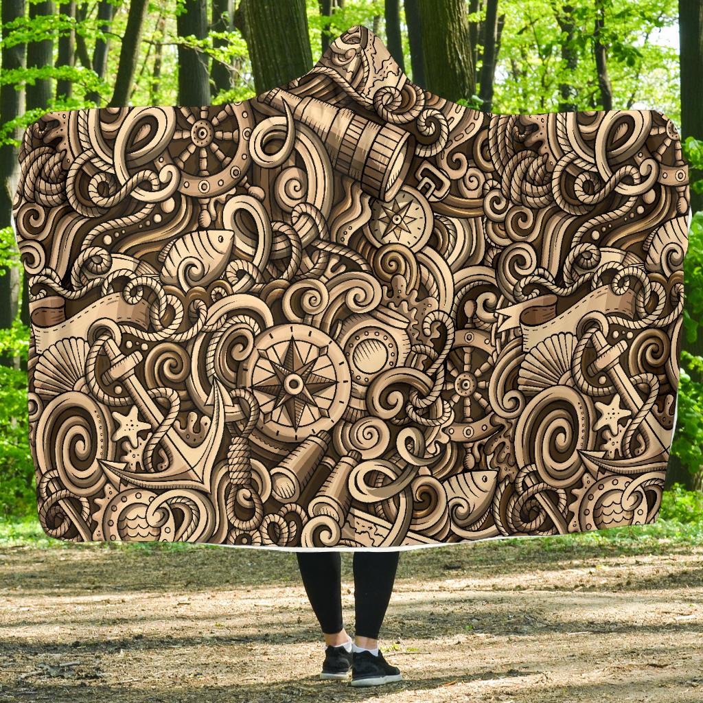 Nautical Tattoo Design Themed Print Hooded Blanket-JTAMIGO.COM