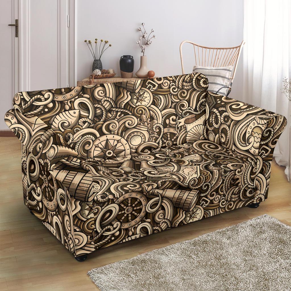 Nautical Tattoo Design Themed Print Loveseat Slipcover-JTAMIGO.COM