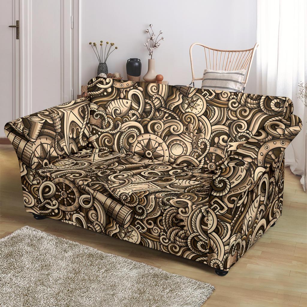 Nautical Tattoo Design Themed Print Loveseat Slipcover-JTAMIGO.COM