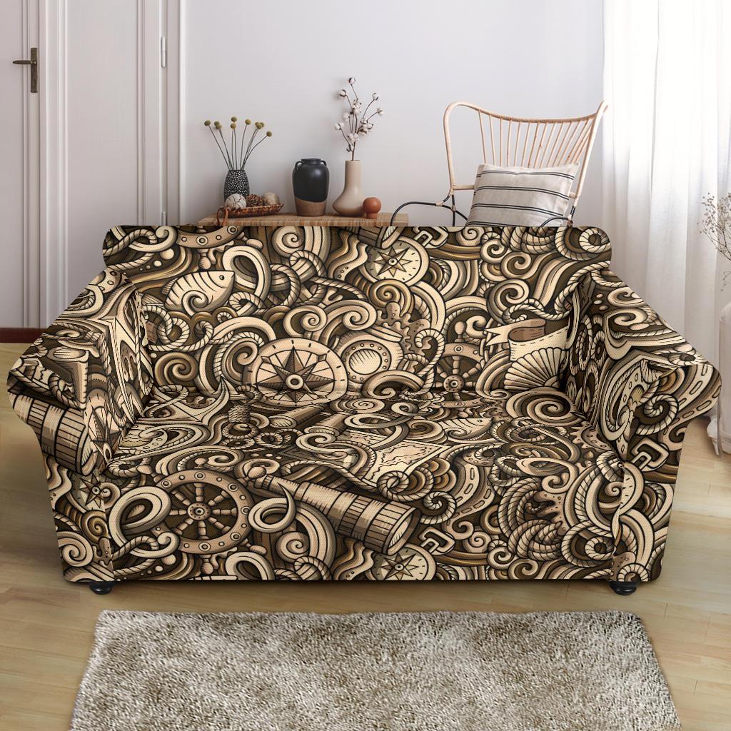 Nautical Tattoo Design Themed Print Loveseat Slipcover-JTAMIGO.COM