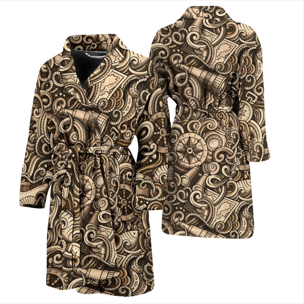 Nautical Tattoo Design Themed Print Men Bath Robe-JTAMIGO.COM
